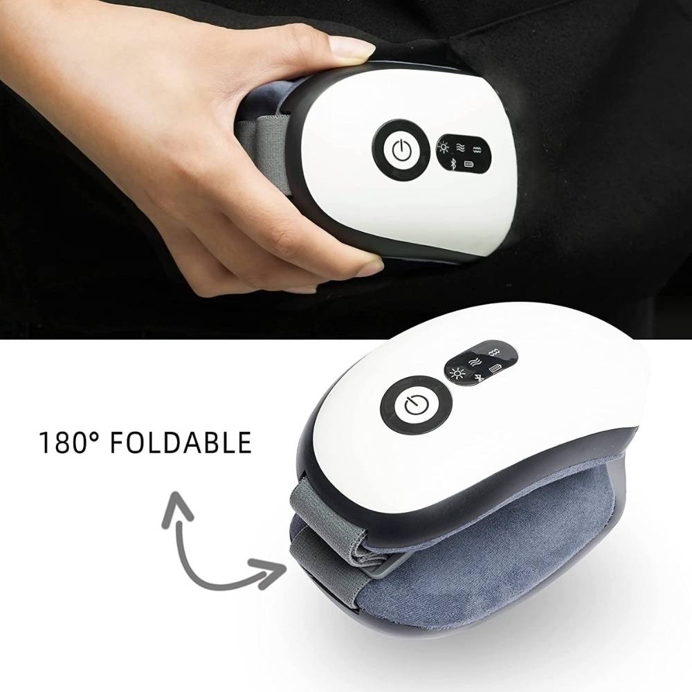 The mask folded through 180 degrees, held in one hand